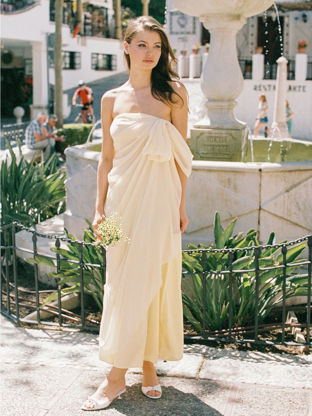 Strapless Cream One-Shoulder Draped Wedding Dress